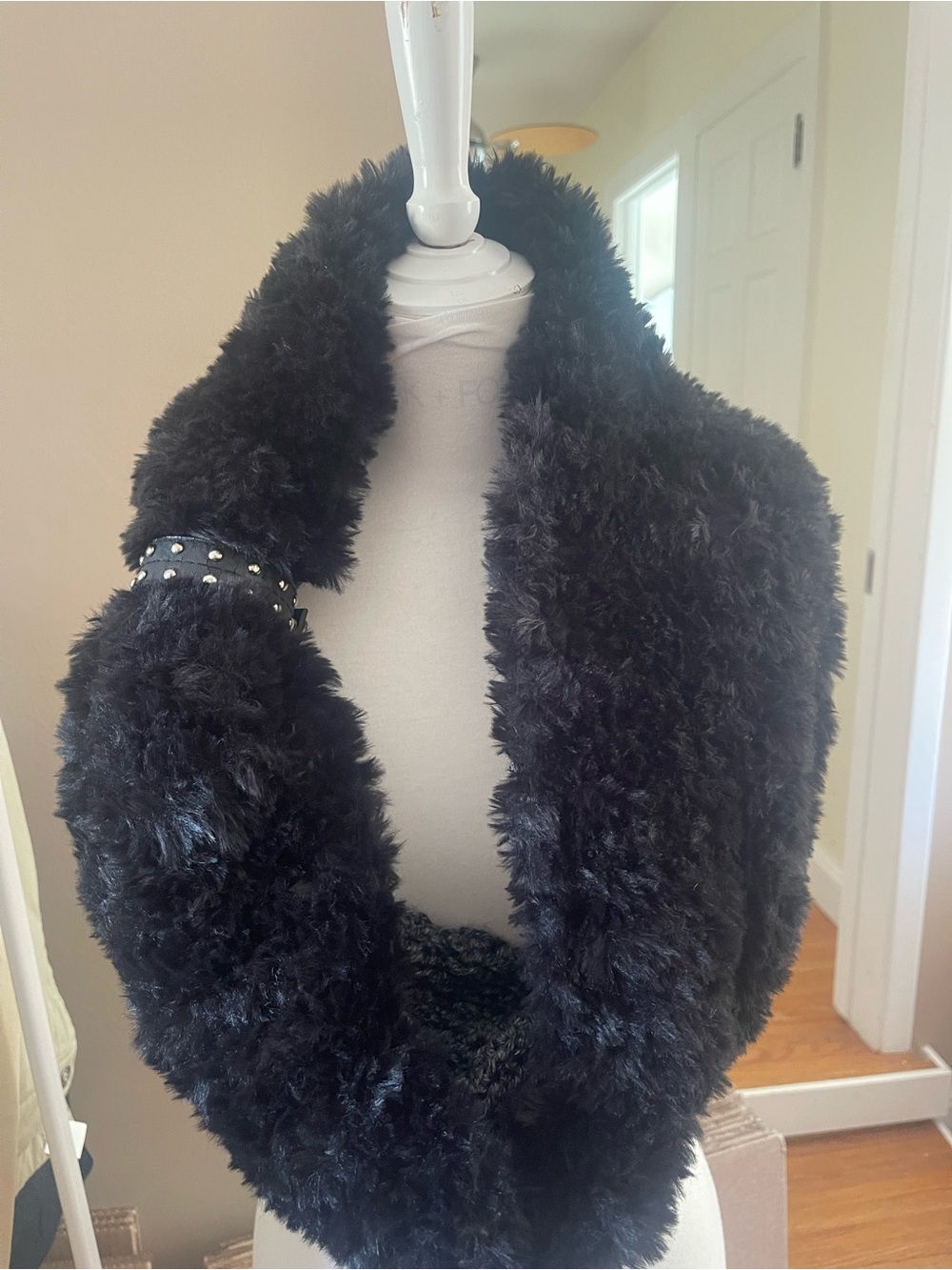 Reversible Faux Fur Infinity Scarf - Black